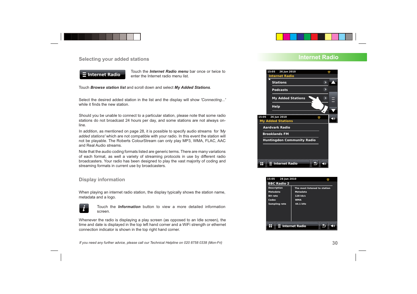 Internet radio, Selecting your added stations display information | Roberts Radio ColourStream User Manual | Page 31 / 100