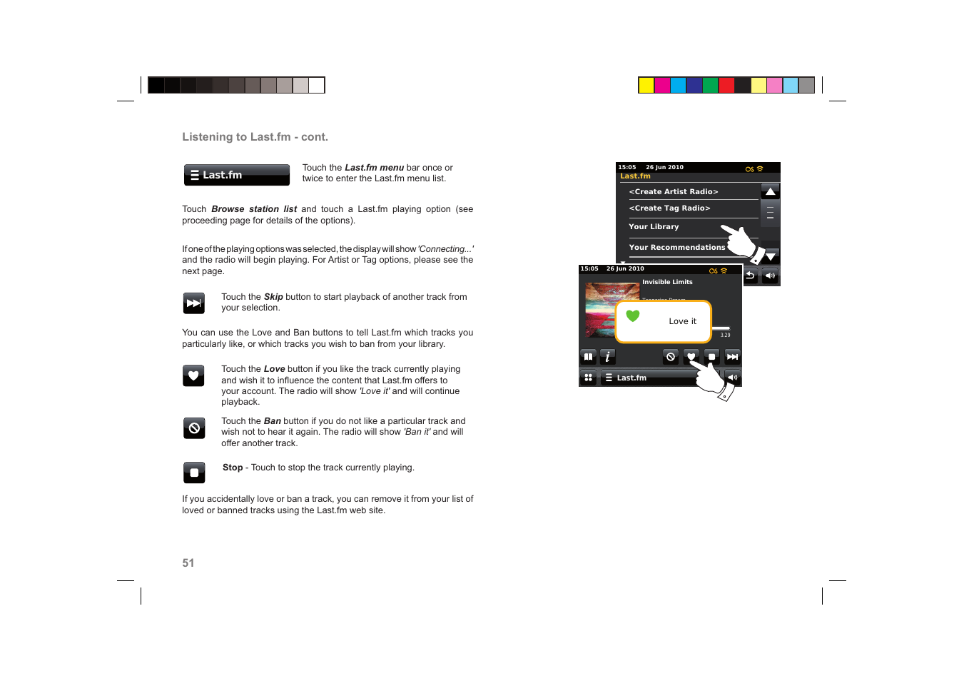 51 listening to last.fm - cont | Roberts Radio ColourStream User Manual | Page 52 / 100