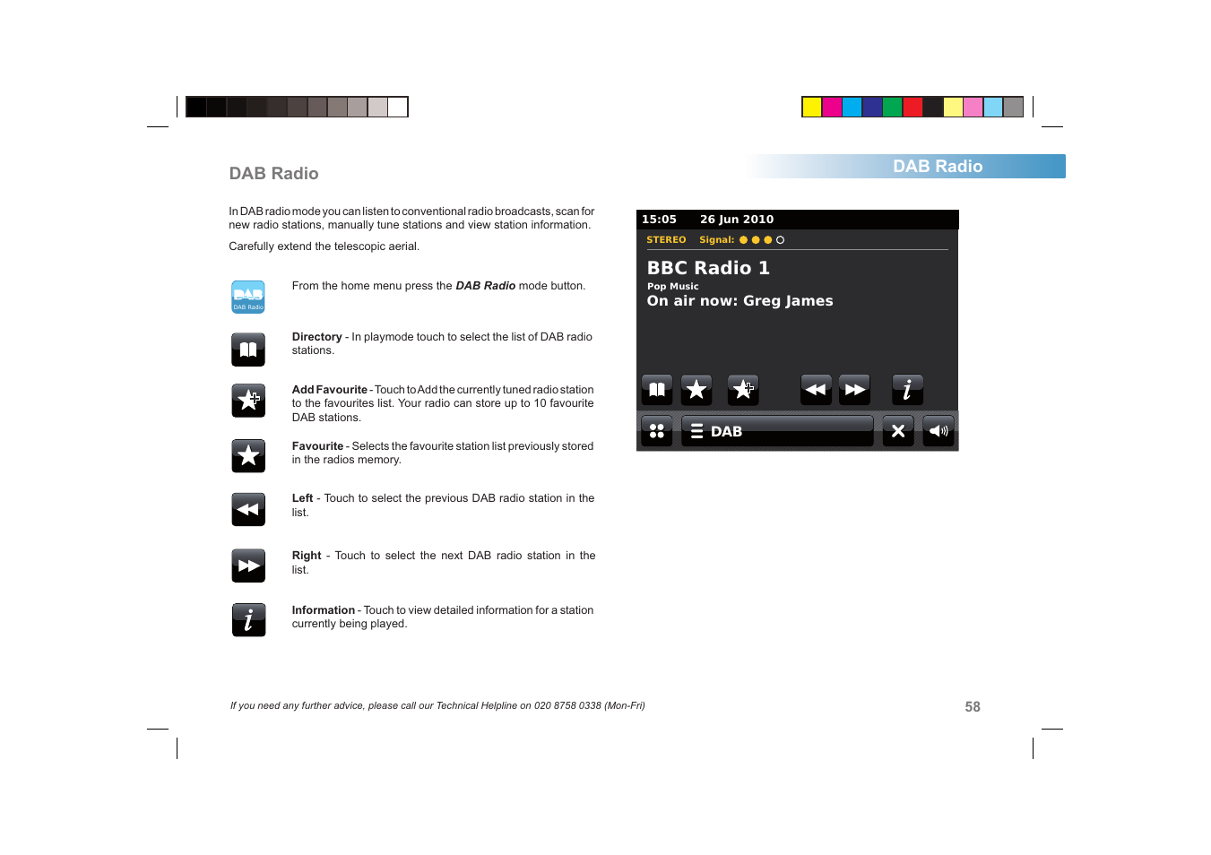 Bbc radio 1, Dab radio | Roberts Radio ColourStream User Manual | Page 59 / 100