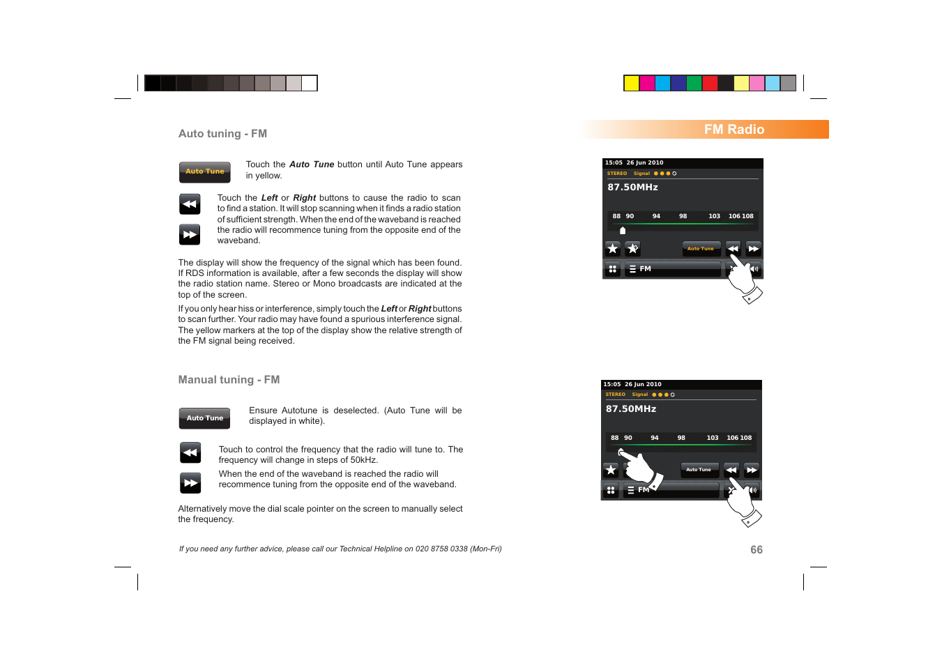 Fm radio, Manual tuning - fm, Auto tuning - fm | Roberts Radio ColourStream User Manual | Page 67 / 100