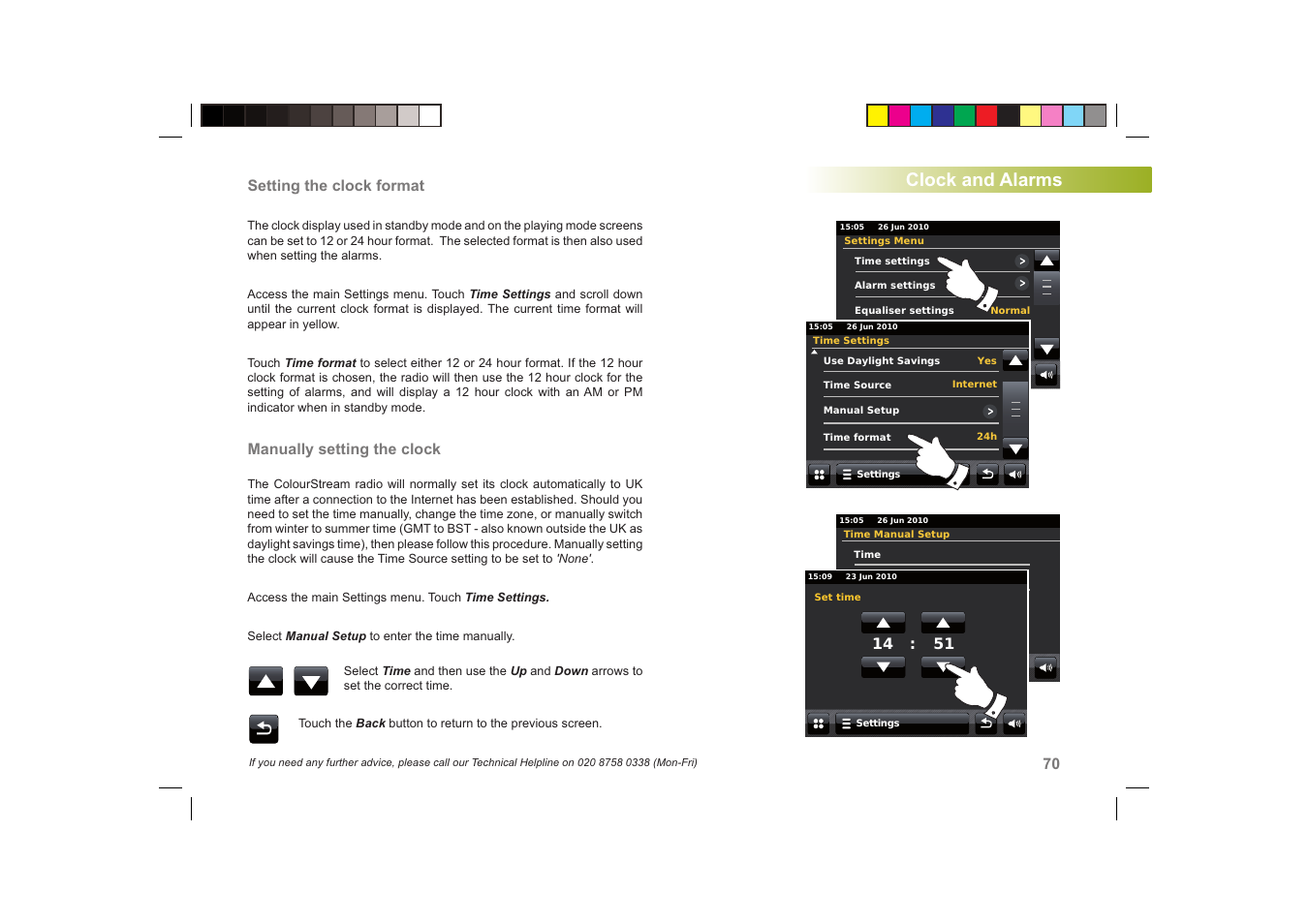 Clock and alarms | Roberts Radio ColourStream User Manual | Page 71 / 100