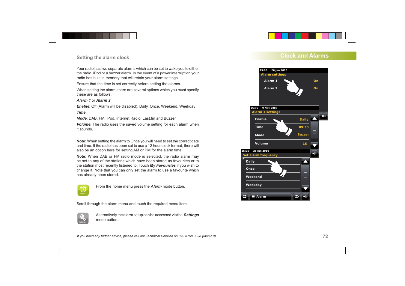 Clock and alarms | Roberts Radio ColourStream User Manual | Page 73 / 100