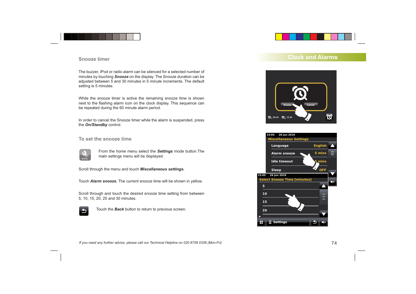 Clock and alarms, Wednesday 7 jul | Roberts Radio ColourStream User Manual | Page 75 / 100