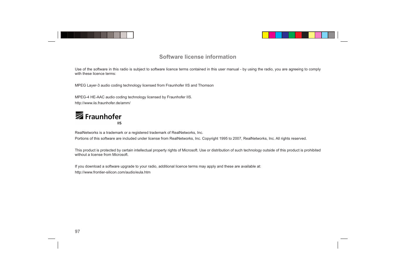 Software license information | Roberts Radio ColourStream User Manual | Page 98 / 100