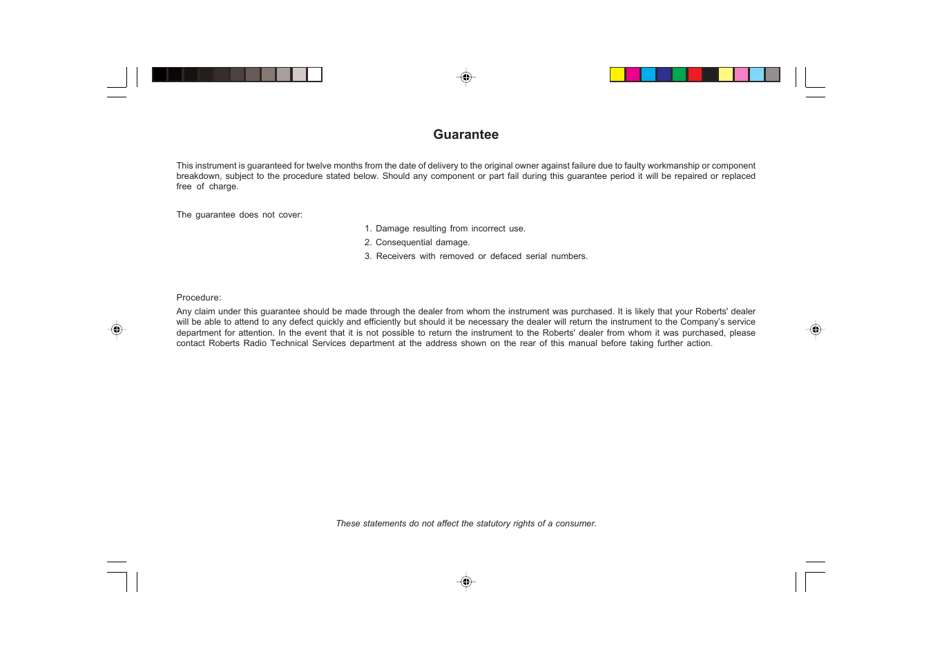 Guarantee | Roberts Radio SC9911 User Manual | Page 14 / 16