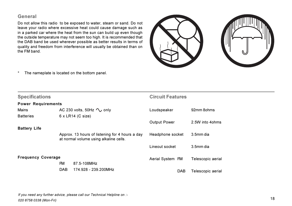 Specifications, Circuit features, General | Roberts Radio RD-7 User Manual | Page 19 / 22