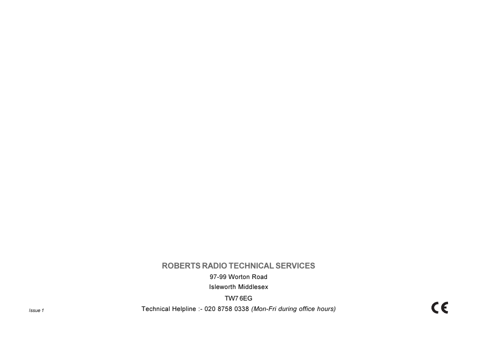 Roberts radio technical services | Roberts Radio RD-7 User Manual | Page 22 / 22