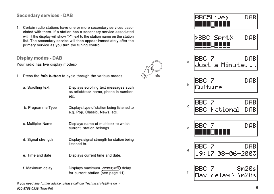 Display modes - dab, Secondary services - dab | Roberts Radio RD-7 User Manual | Page 7 / 22