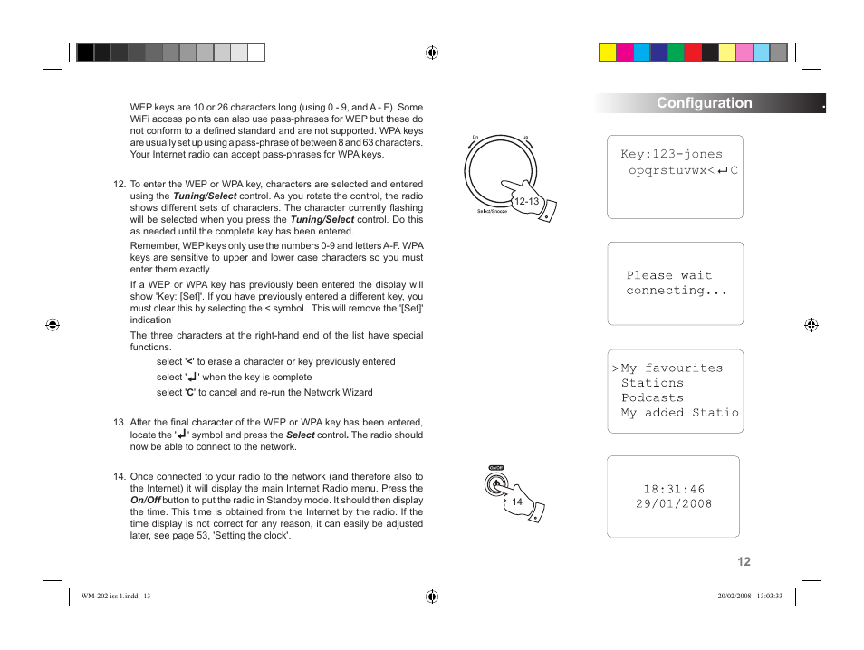 Configuration, Key:123-jones opqrstuvwx< c | Roberts Radio WiFi Internet Radio WM-202 User Manual | Page 13 / 72