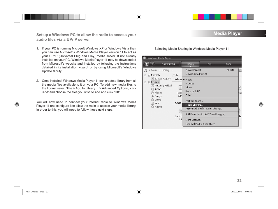 Media player | Roberts Radio WiFi Internet Radio WM-202 User Manual | Page 33 / 72