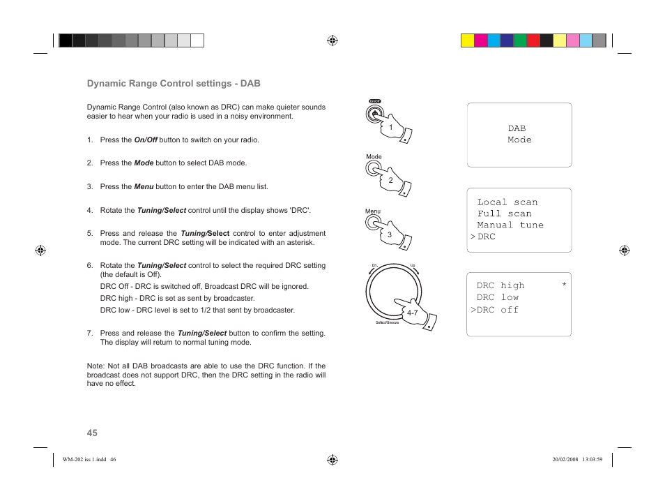 Drc high * drc low >drc off | Roberts Radio WiFi Internet Radio WM-202 User Manual | Page 46 / 72