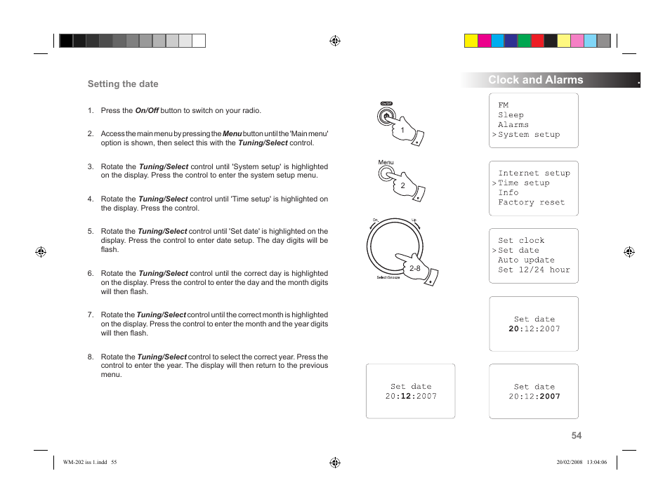 Clock and alarms | Roberts Radio WiFi Internet Radio WM-202 User Manual | Page 55 / 72
