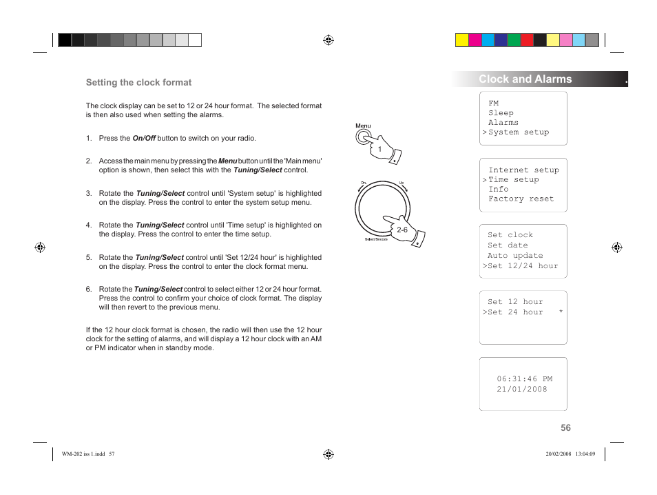Clock and alarms | Roberts Radio WiFi Internet Radio WM-202 User Manual | Page 57 / 72