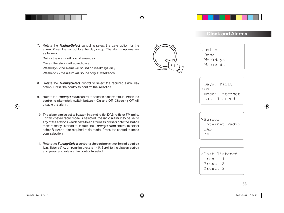 Clock and alarms | Roberts Radio WiFi Internet Radio WM-202 User Manual | Page 59 / 72