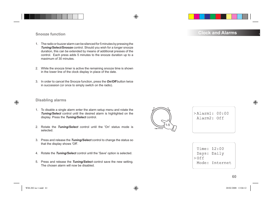 Clock and alarms | Roberts Radio WiFi Internet Radio WM-202 User Manual | Page 61 / 72