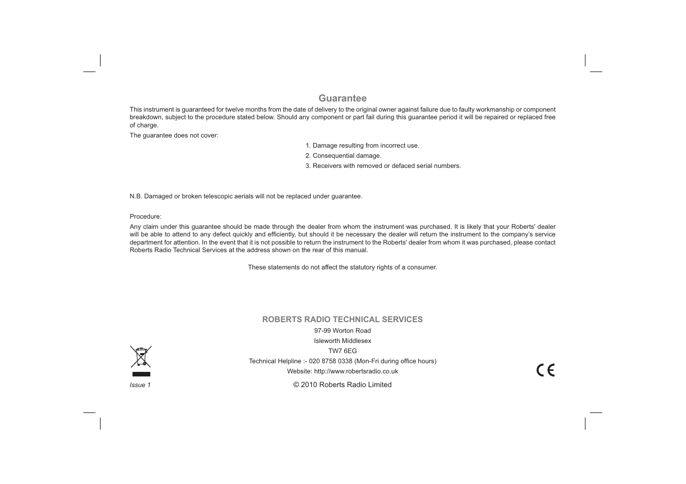Guarantee | Roberts Radio ecologic 7 User Manual | Page 36 / 36