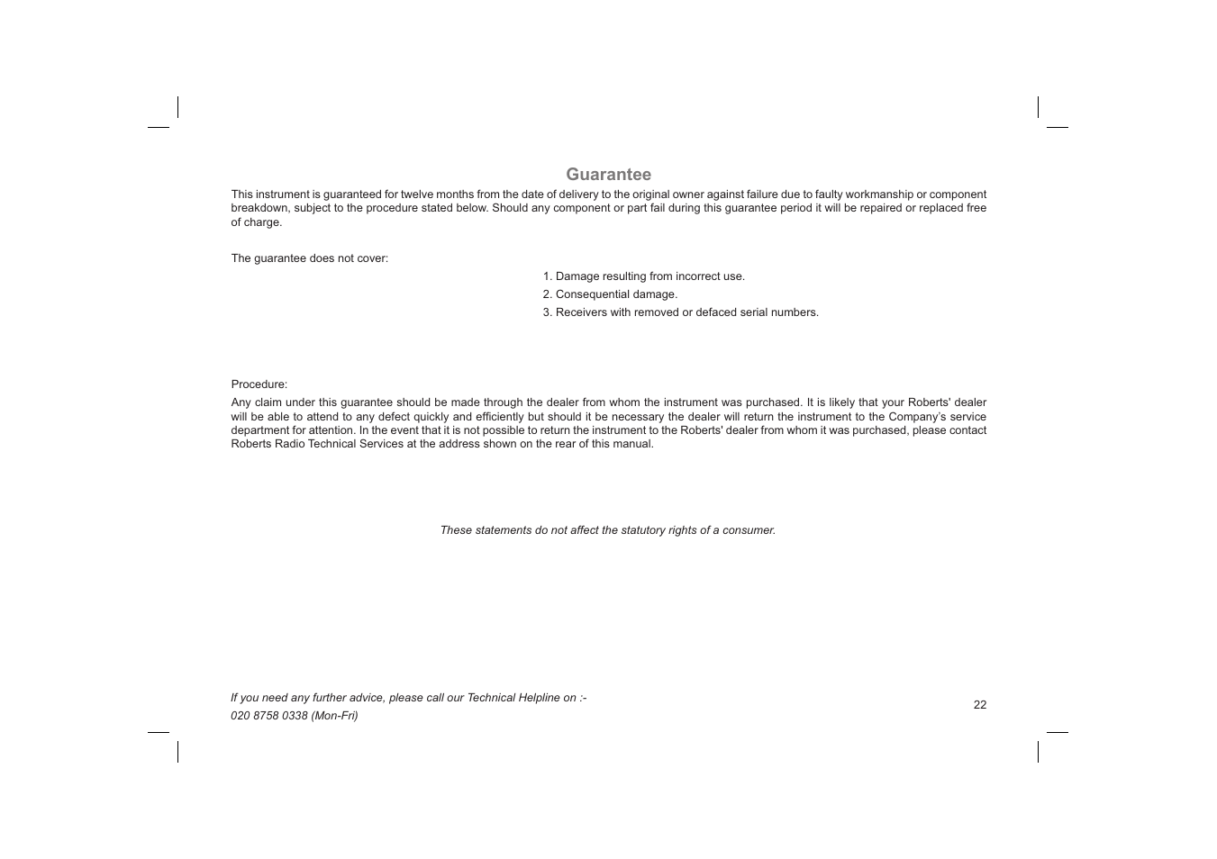 Guarantee | Roberts Radio Chronoplus 2 User Manual | Page 23 / 24