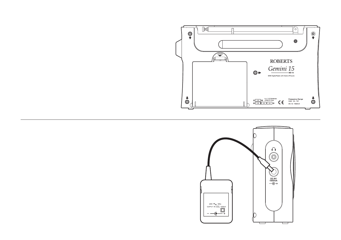 Battery operation, Using the ac adaptor | Roberts Radio RD-15 User Manual | Page 4 / 16