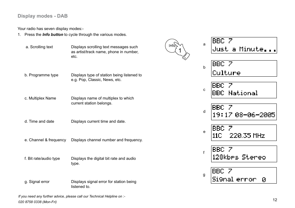 Display modes - dab | Roberts Radio MP-23 User Manual | Page 13 / 56