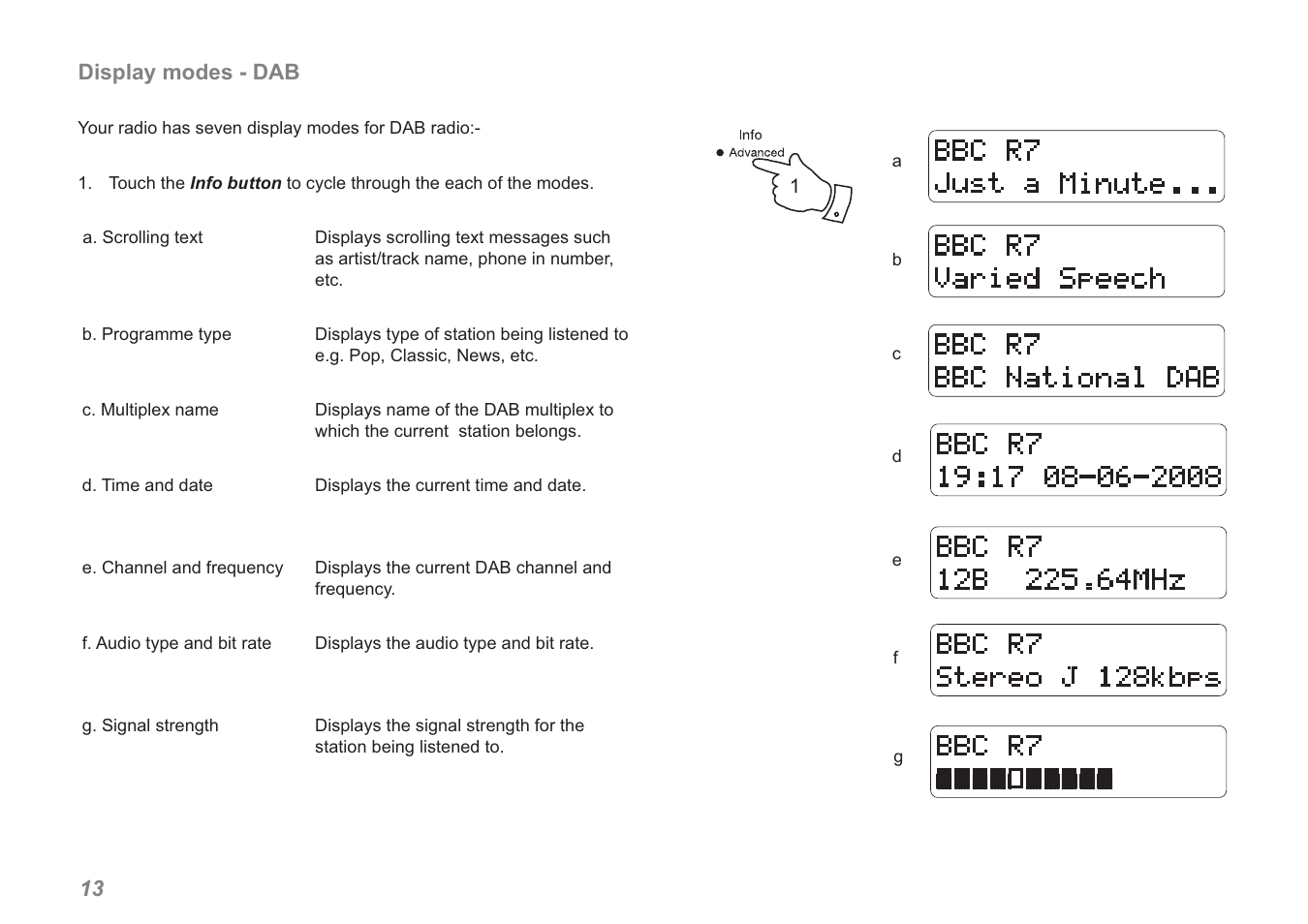 Display modes - dab | Roberts Radio RDK-2 User Manual | Page 14 / 44