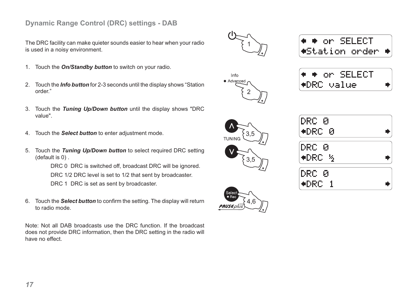 17 dynamic range control (drc) settings - dab | Roberts Radio RDK-2 User Manual | Page 18 / 44