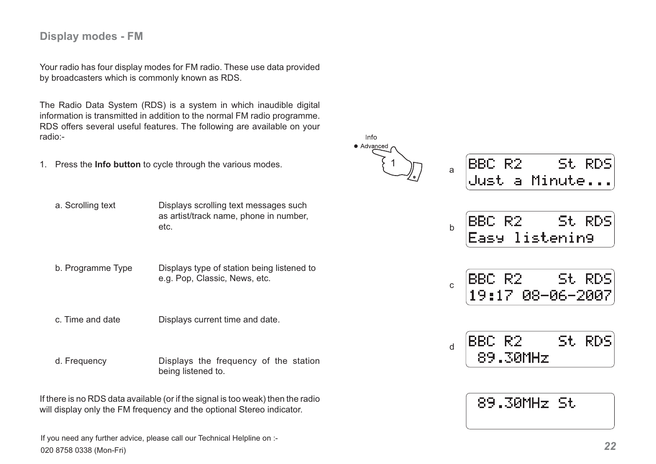 22 display modes - fm | Roberts Radio RDK-2 User Manual | Page 23 / 44