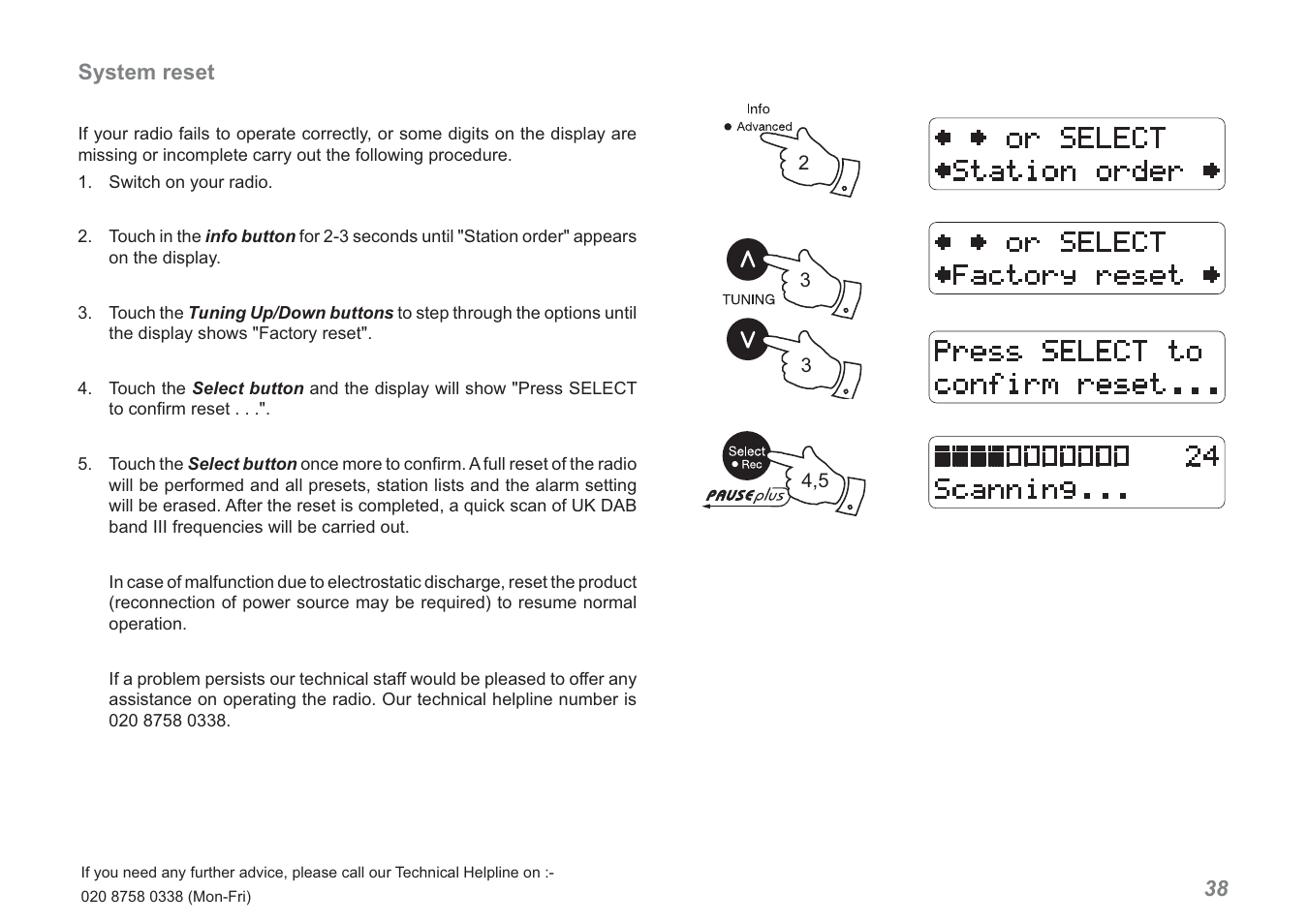 38 system reset | Roberts Radio RDK-2 User Manual | Page 39 / 44