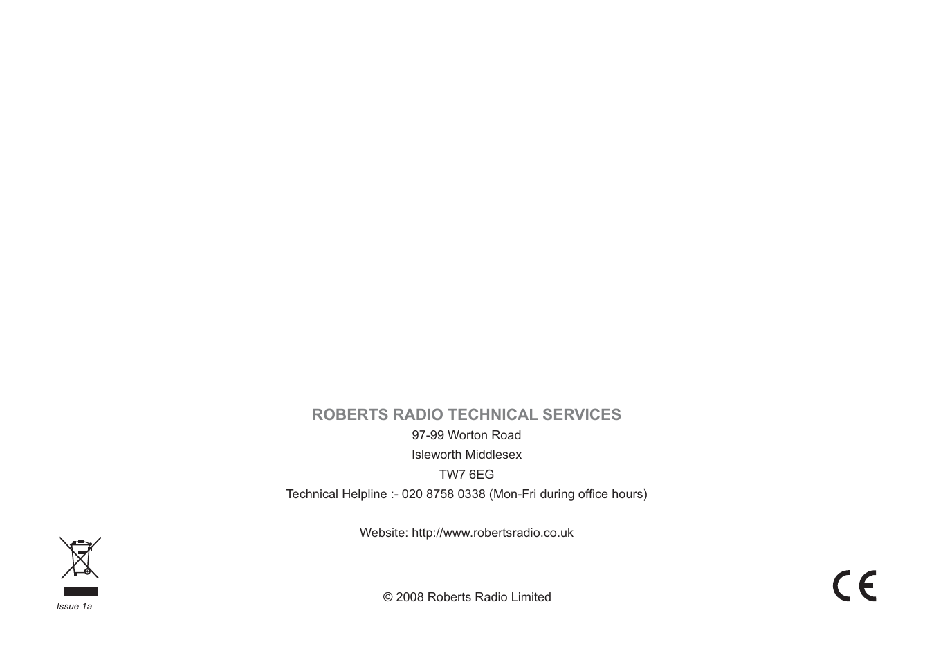 Roberts radio technical services | Roberts Radio RDK-2 User Manual | Page 44 / 44