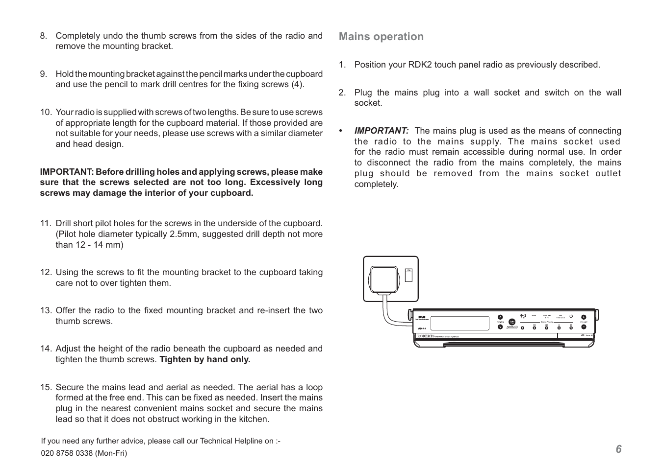 6mains operation | Roberts Radio RDK-2 User Manual | Page 7 / 44