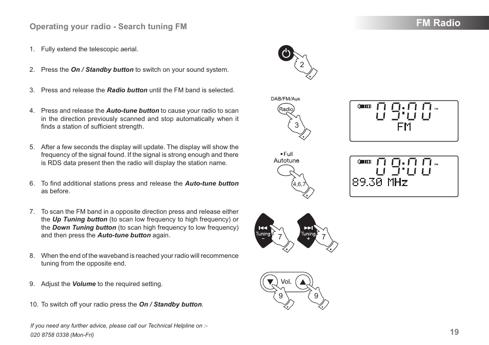 Fm radio, Operating your radio - search tuning fm | Roberts Radio MP-SOUND 43 User Manual | Page 21 / 52