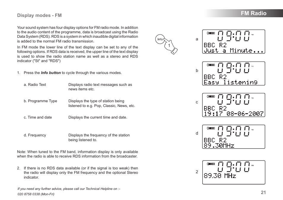 Fm radio, Display modes - fm | Roberts Radio MP-SOUND 43 User Manual | Page 23 / 52