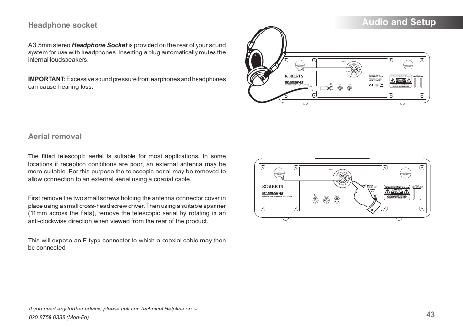 Audio and setup | Roberts Radio MP-SOUND 43 User Manual | Page 45 / 52