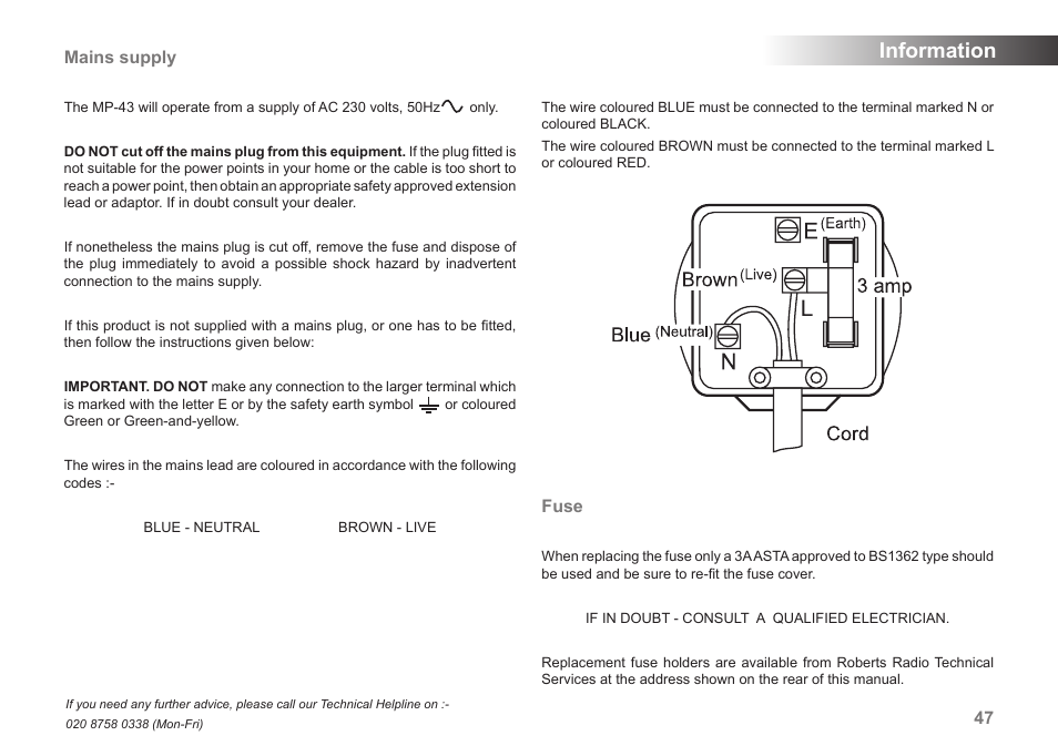 Information | Roberts Radio MP-SOUND 43 User Manual | Page 49 / 52