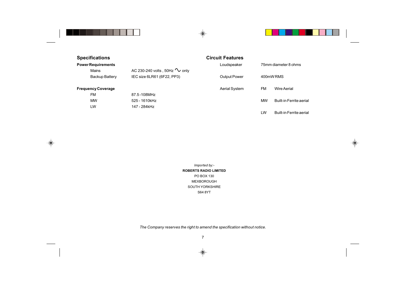 Roberts Radio CR950 User Manual | Page 7 / 8