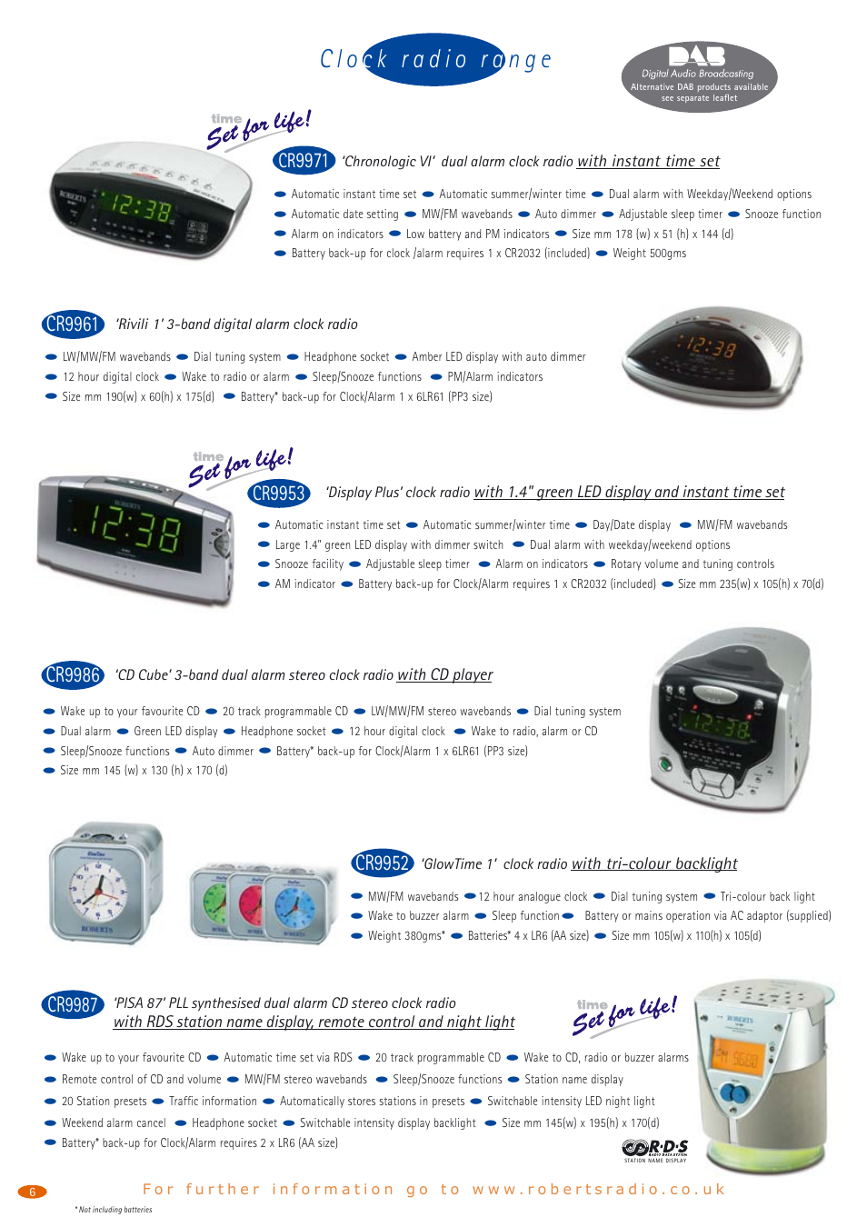 Cr9961, Cr9986, Cr9952 | Cr9987 | Roberts Radio R250 User Manual | Page 6 / 8