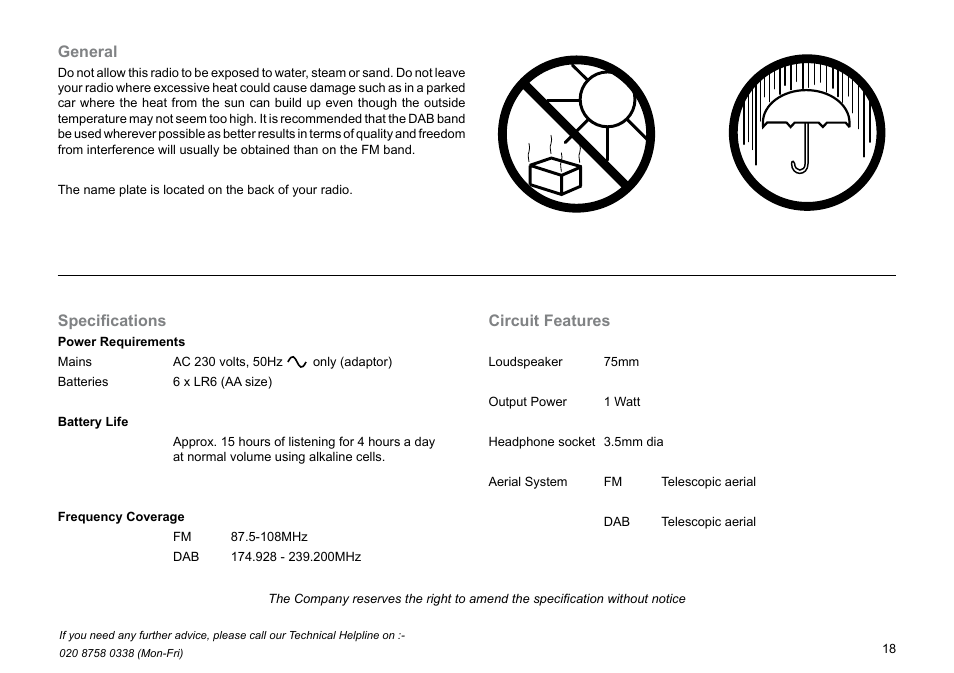 Circuit features, Specifications, General | Roberts Radio Gemini 49 RD-49 User Manual | Page 19 / 20