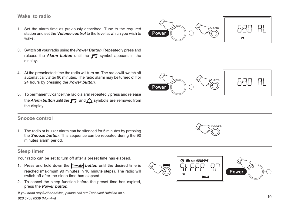 Wake to radio, Snooze control, Sleep timer | Roberts Radio R9929 User Manual | Page 11 / 24