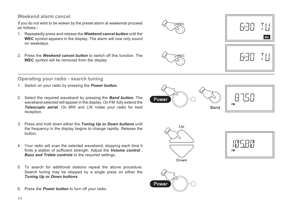 Operating your radio - search tuning, Weekend alarm cancel | Roberts Radio R9929 User Manual | Page 12 / 24