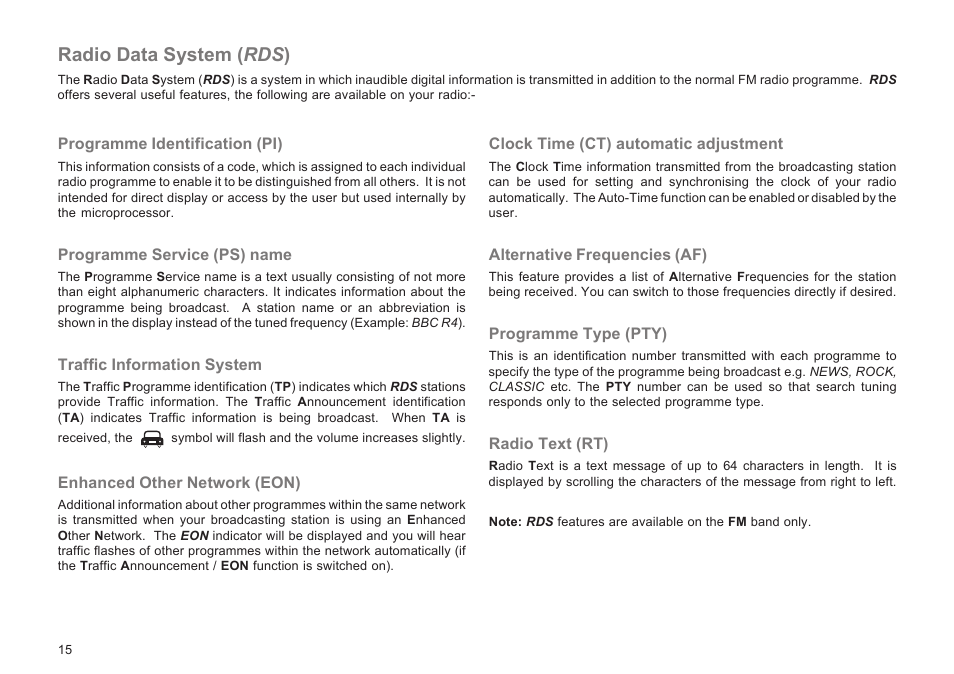 Radio data system ( rds ) | Roberts Radio R9929 User Manual | Page 16 / 24