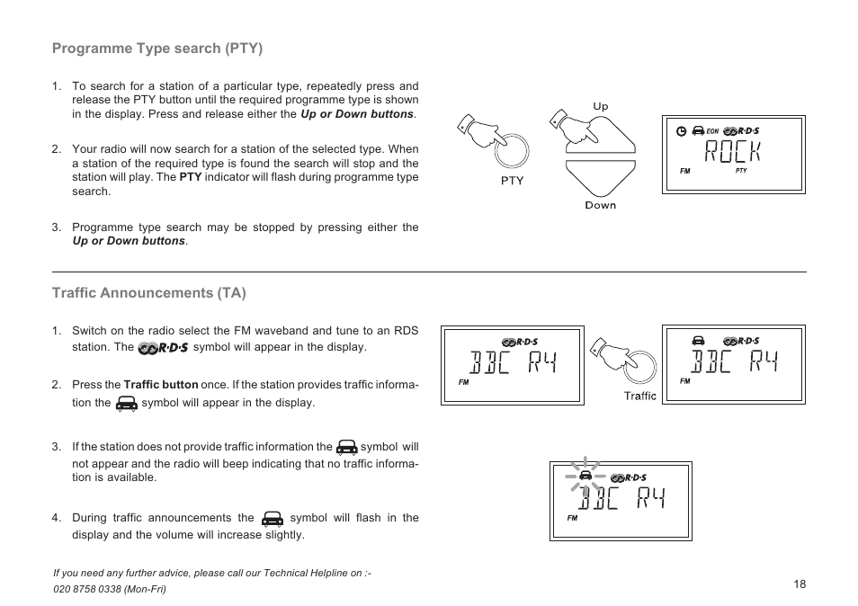 Programme type search (pty), Traffic announcements (ta) | Roberts Radio R9929 User Manual | Page 19 / 24