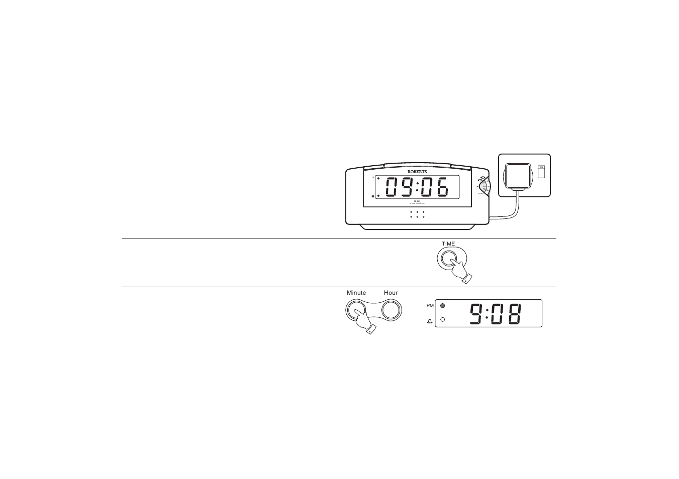 Switching on, Setting the time | Roberts Radio CR9923 User Manual | Page 5 / 12