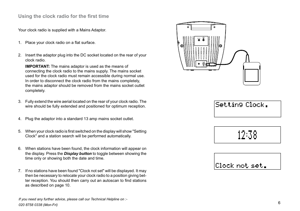 Using the clock radio for the first time | Roberts Radio CRD-36 User Manual | Page 7 / 36