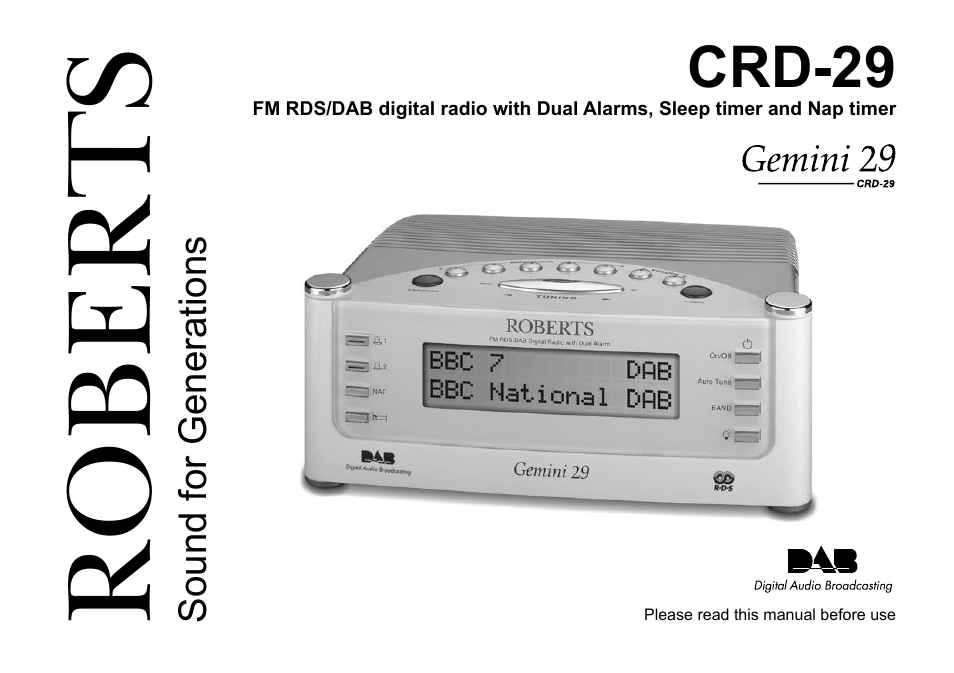 Roberts Radio Digital Radio with Dual Alarms CRD-29 User Manual | 24 pages
