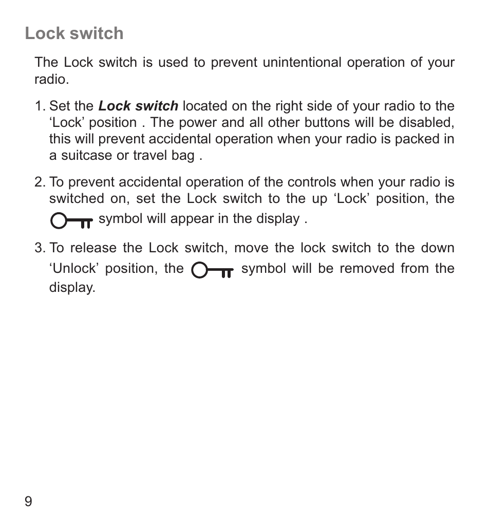 Lock switch | Roberts Radio R9942 User Manual | Page 10 / 28