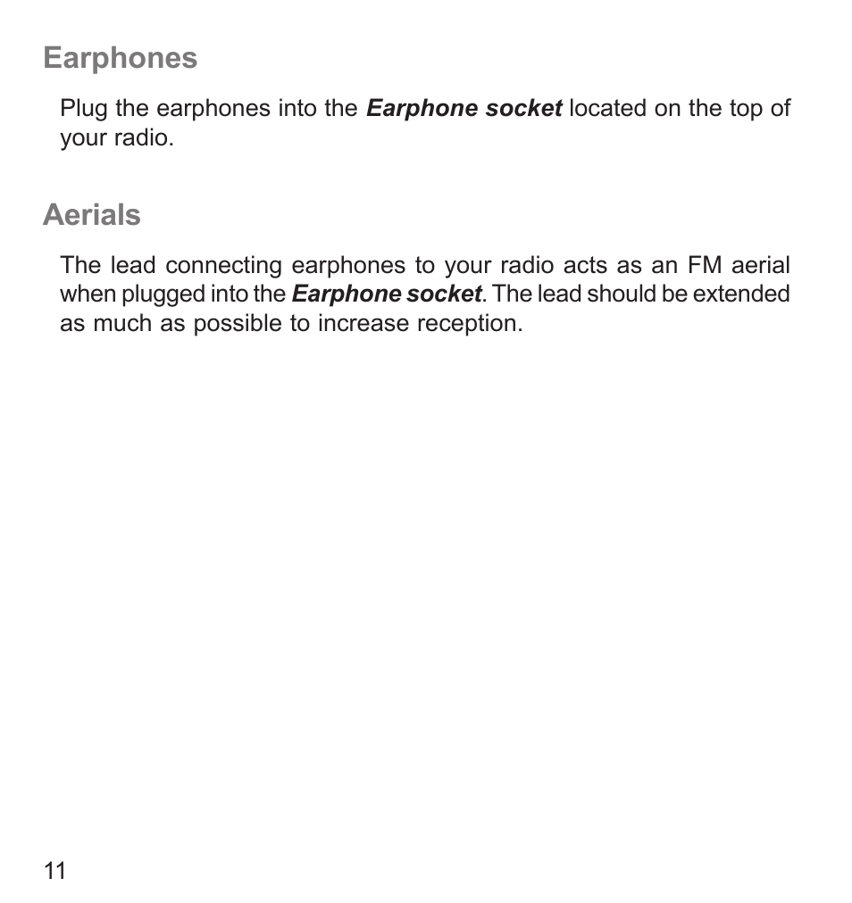 Earphones, Aerials | Roberts Radio R9942 User Manual | Page 12 / 28