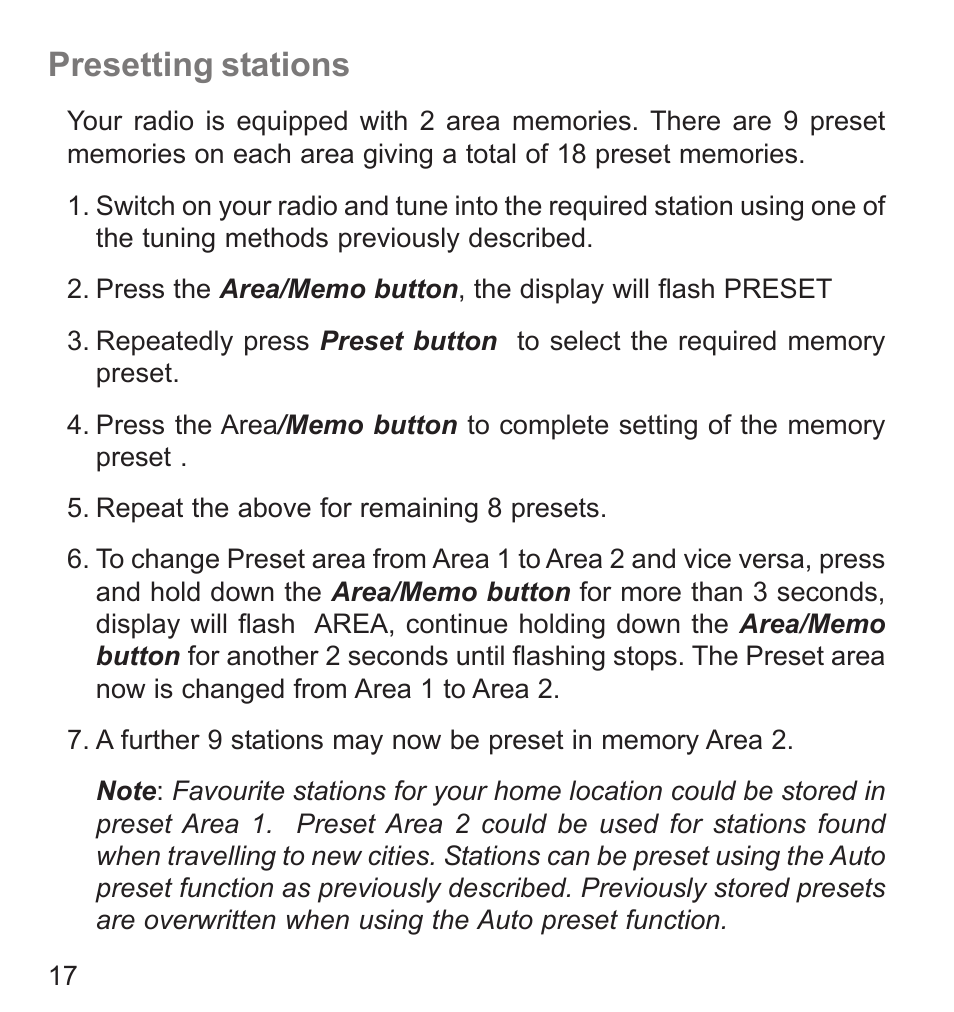Presetting stations | Roberts Radio R9942 User Manual | Page 18 / 28