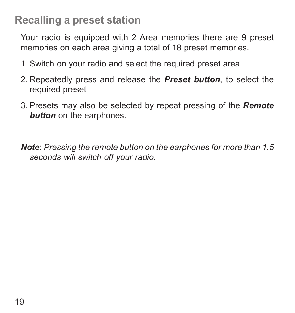 Recalling a preset station | Roberts Radio R9942 User Manual | Page 20 / 28