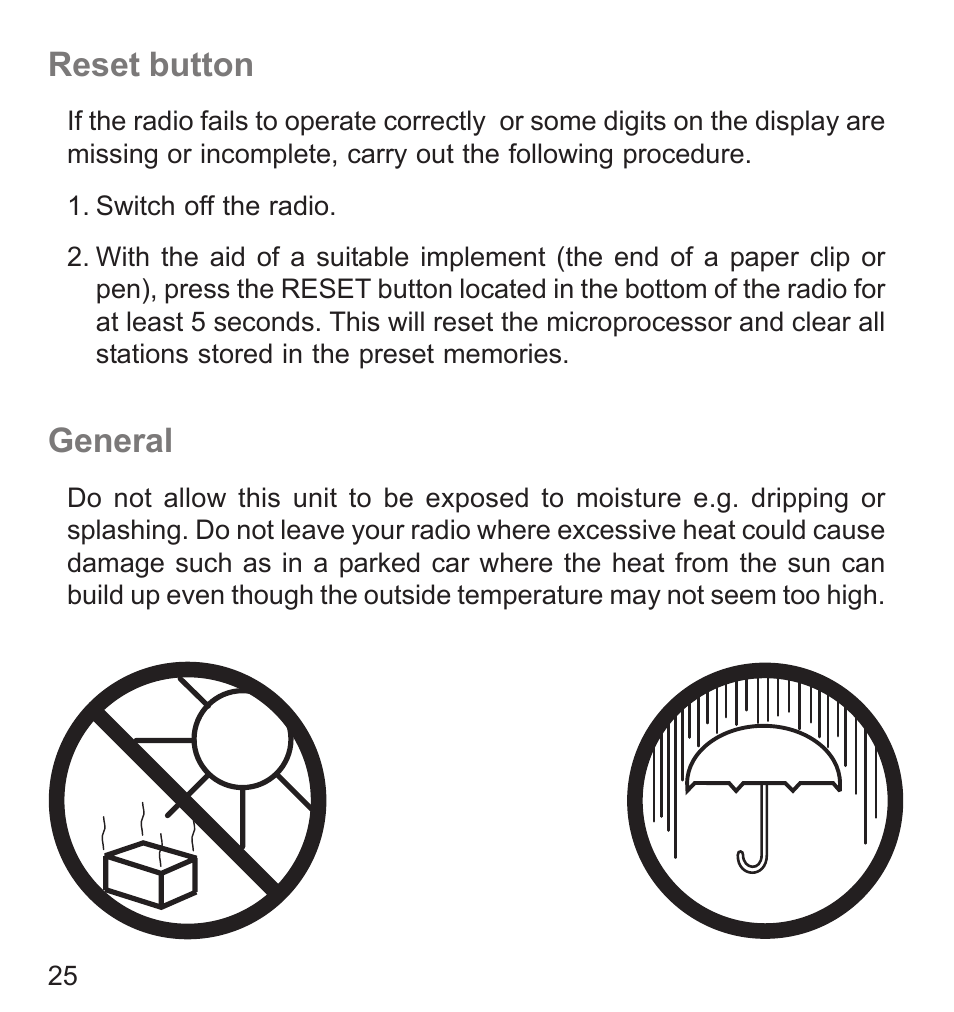 Reset button, General | Roberts Radio R9942 User Manual | Page 26 / 28