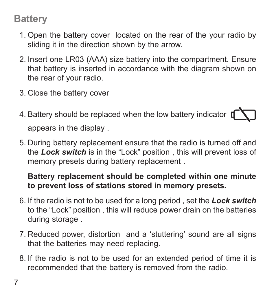 Battery | Roberts Radio R9942 User Manual | Page 8 / 28