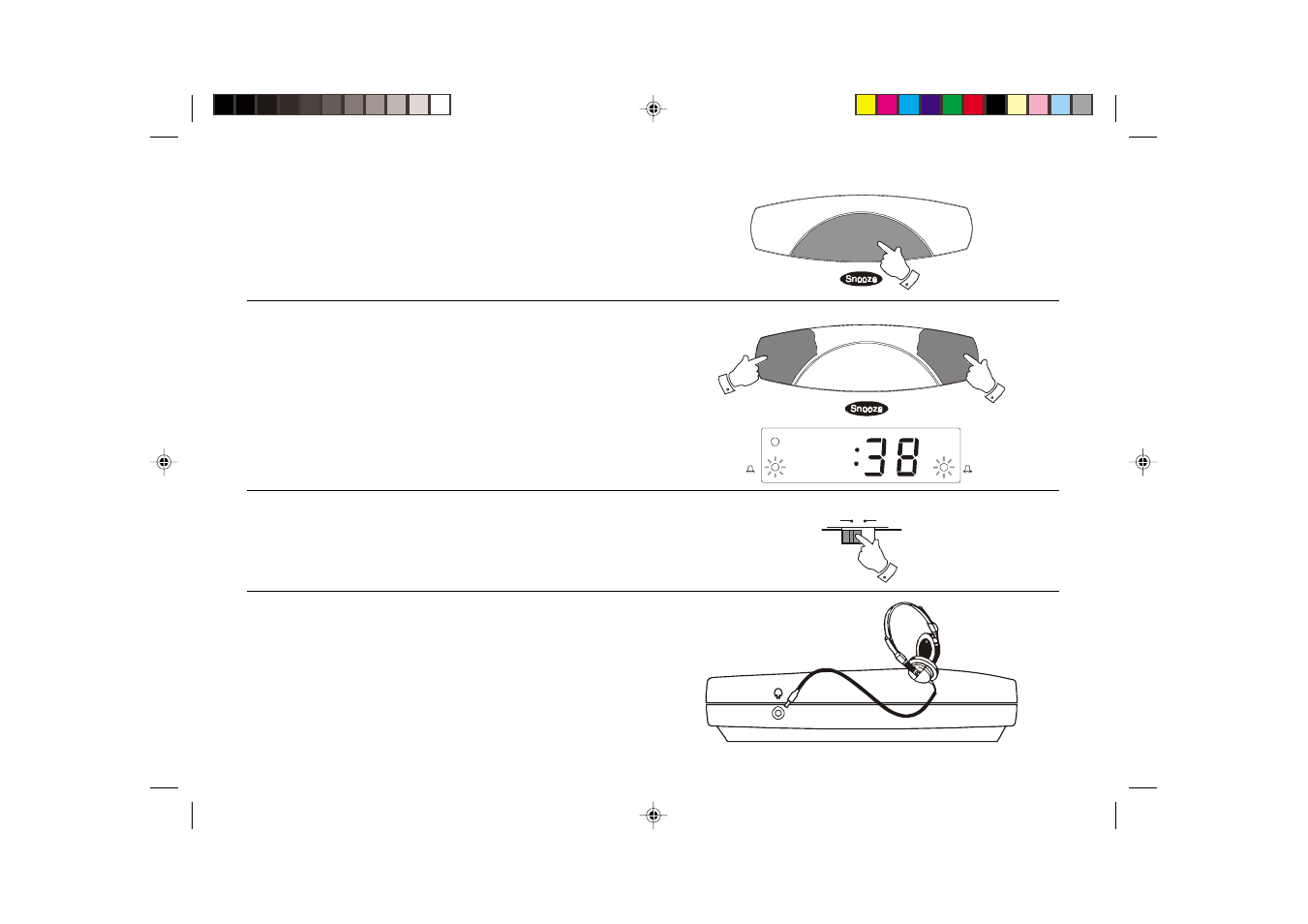 Snooze control, Sleep timer, Dimmer switch | Headphones (on rear) | Roberts Radio CR9902 User Manual | Page 9 / 12